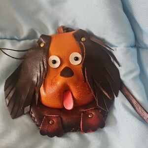 Brown and Black Leather Dog Keychain